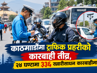 काठमाडौँमा ट्राफिक प्रहरीको कारबाही तीव्र, २४ घण्टामा ३३६ सवारीसाधन कारबाहीमा